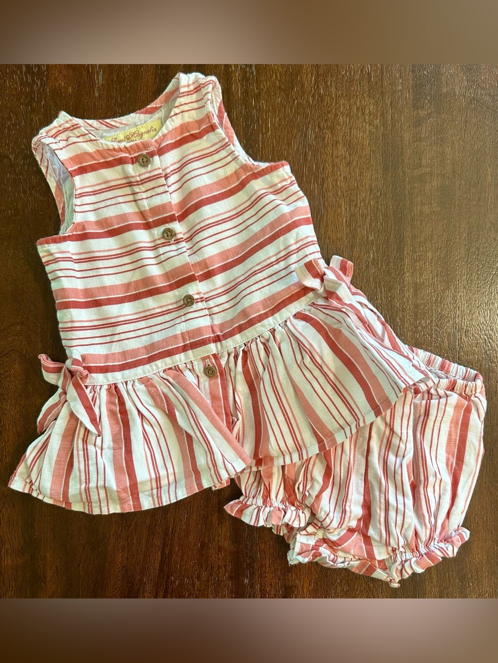 Sweet Magnolia Baby Girl Striped Outfit Set 9M | Top + Bloomers